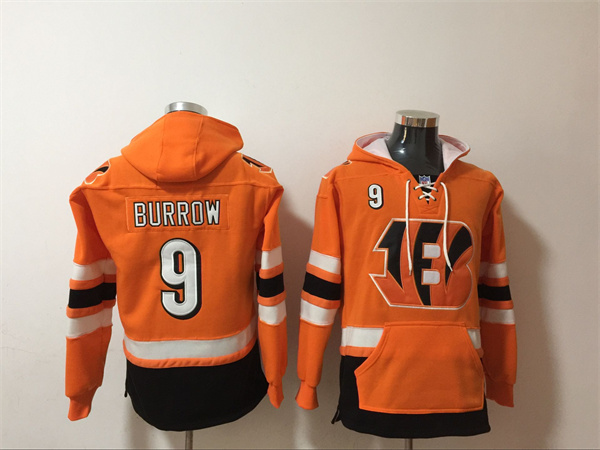 Men's Cincinnati Bengals #9 Joe Burrow Orange Ageless Must-Have Lace-Up Pullover Hoodie Men's Cincinnati Bengals #9 Joe Burrow Orange Ageless Must-Have Lace-Up Pullover Hoodie